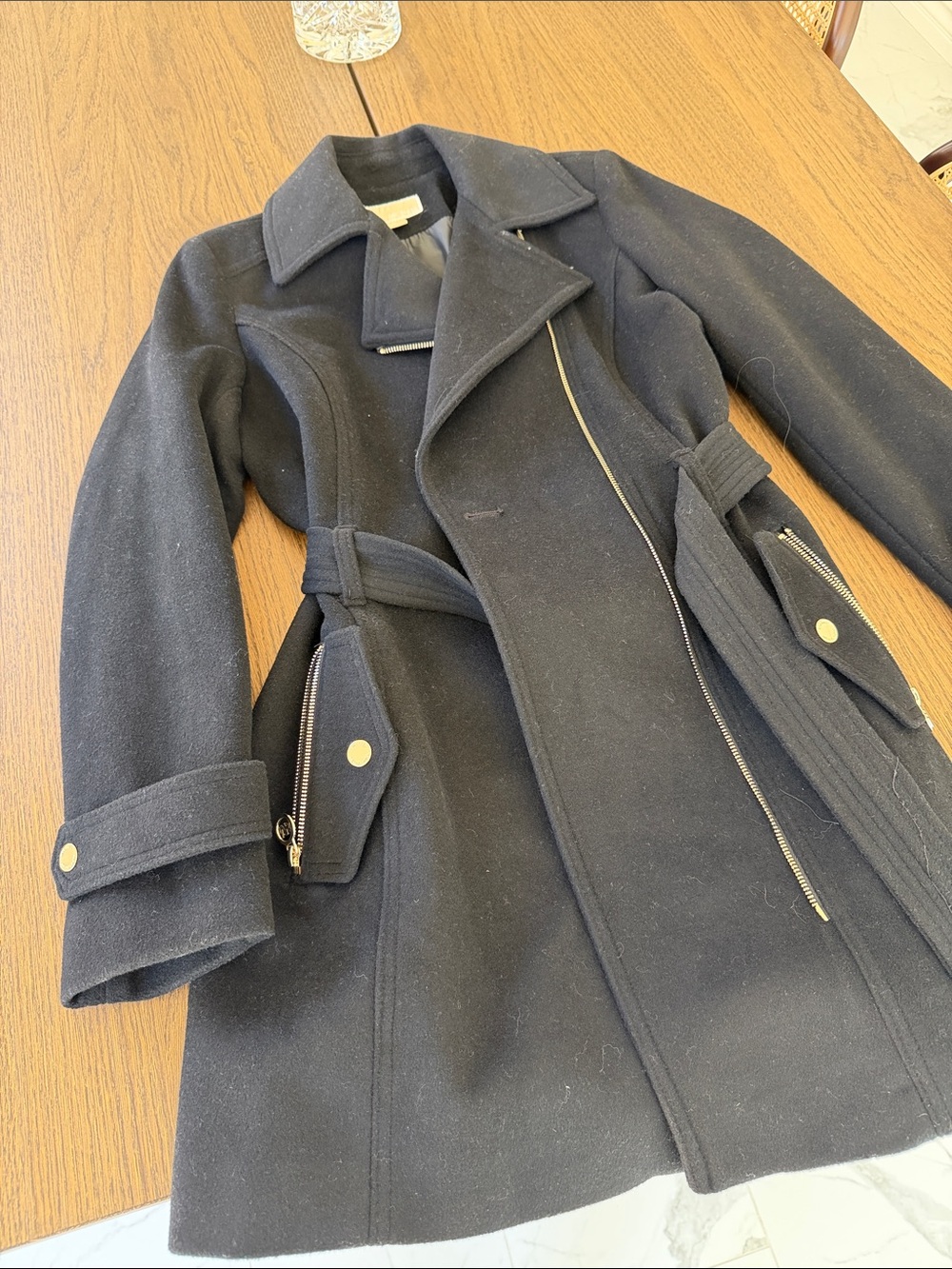 Michael Kors Black Wool Belted Trench Coat